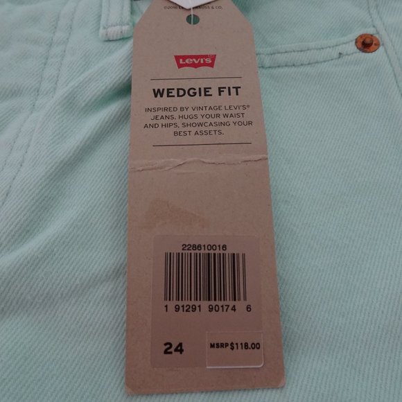 Levi's Wedgie Fit Jeans Women's Size 24 Green Denim Button Fly - Picture 10 of 10